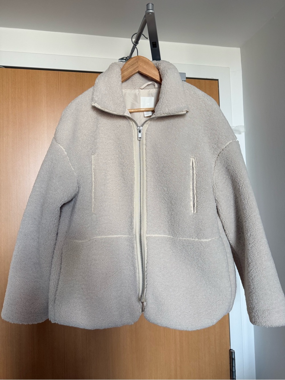 H&M Beige Teddy Zip-Up Jacket